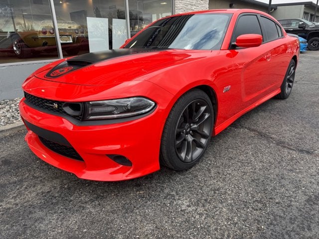2020 Dodge Charger Scat Pack in Go Mango — front three-quarter view